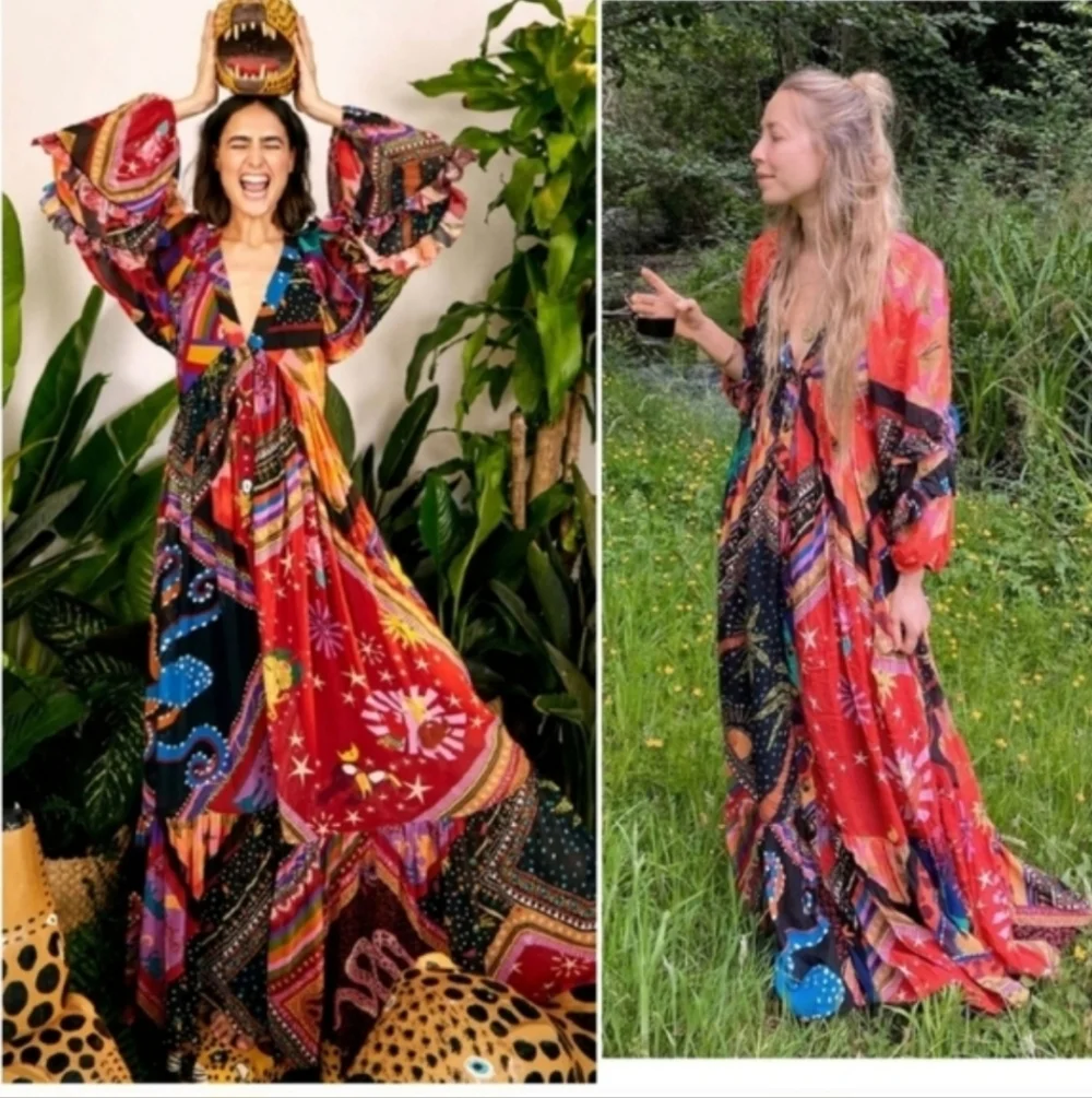 Farm Rio Diagnoal Scarf Maxidress - Picture 1 of 6